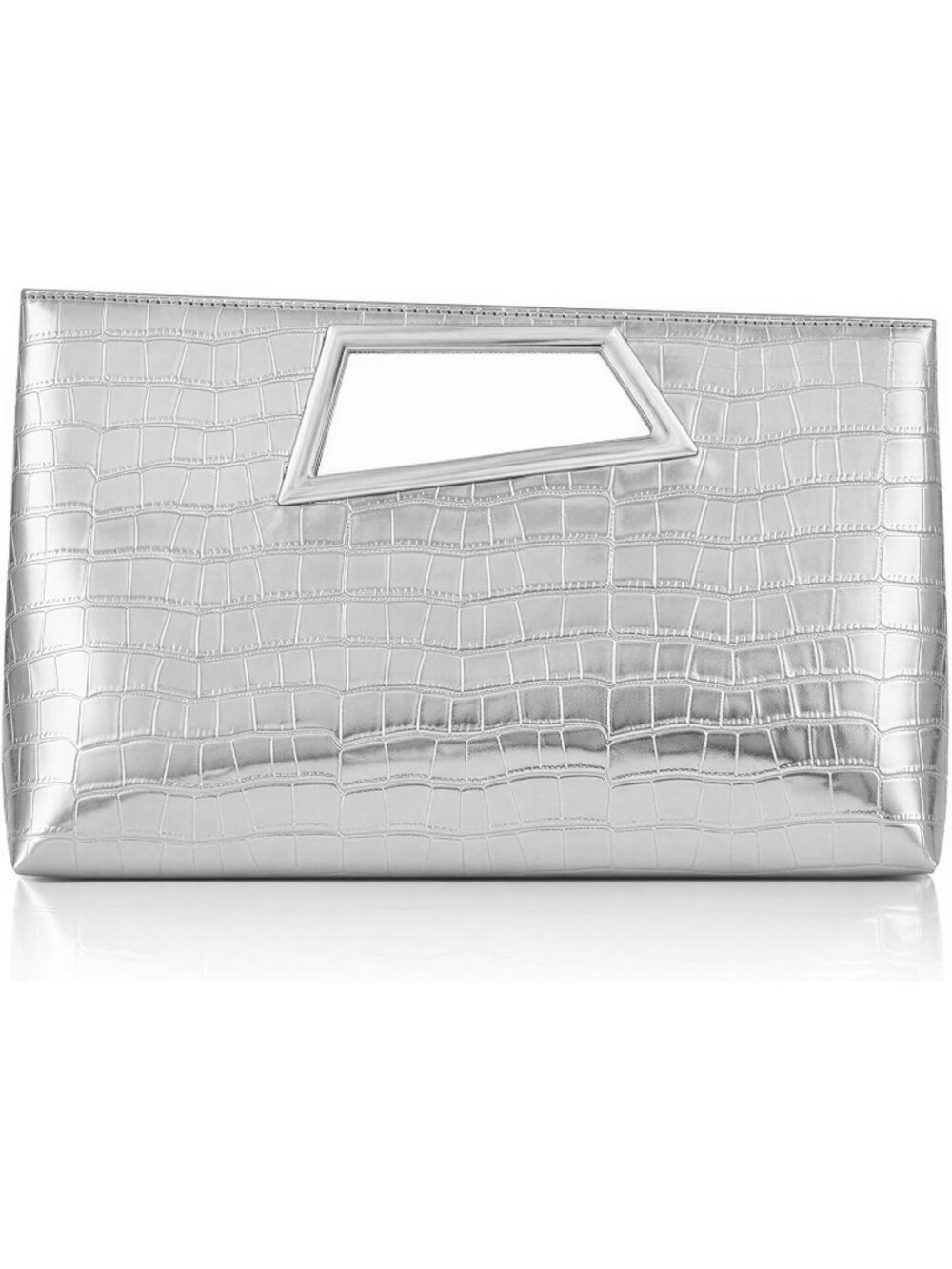 Women's Metallic Silver Pu Leather Clutch Purse Metallic Handle Evening Handbag